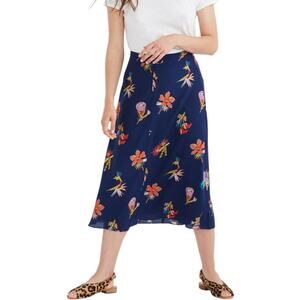 Madewell Atrium Silk Skirt Bird of Paradise Floral Navy Women's 10 Resort Euro